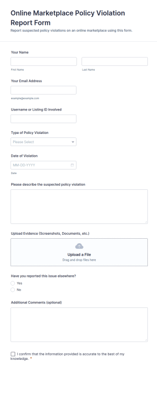 Online Marketplace Policy Violation Report Form Template