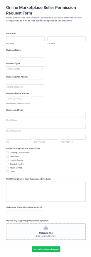 Online Marketplace Seller Permission Request Form Template