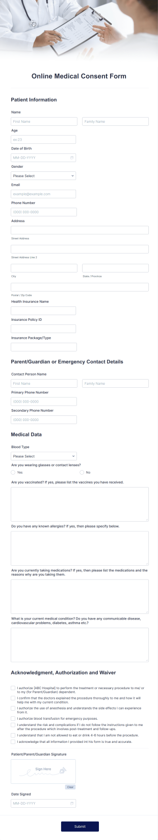 Online Medical Consent Form Template