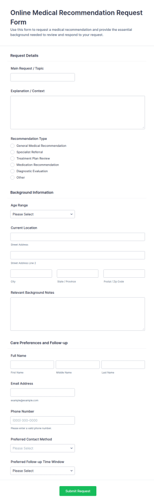 Online Medical Recommendation Request Form Template