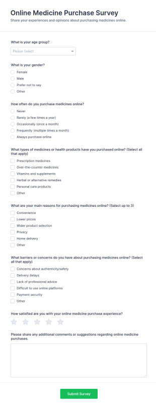 Online Medicine Purchase Survey Form Template