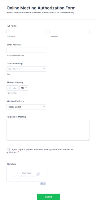 Online Meeting Authorization Form Template