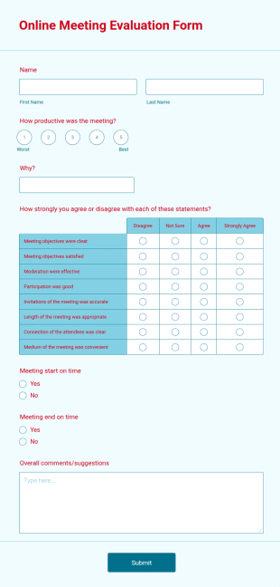Online Meeting Evaluation Form Template