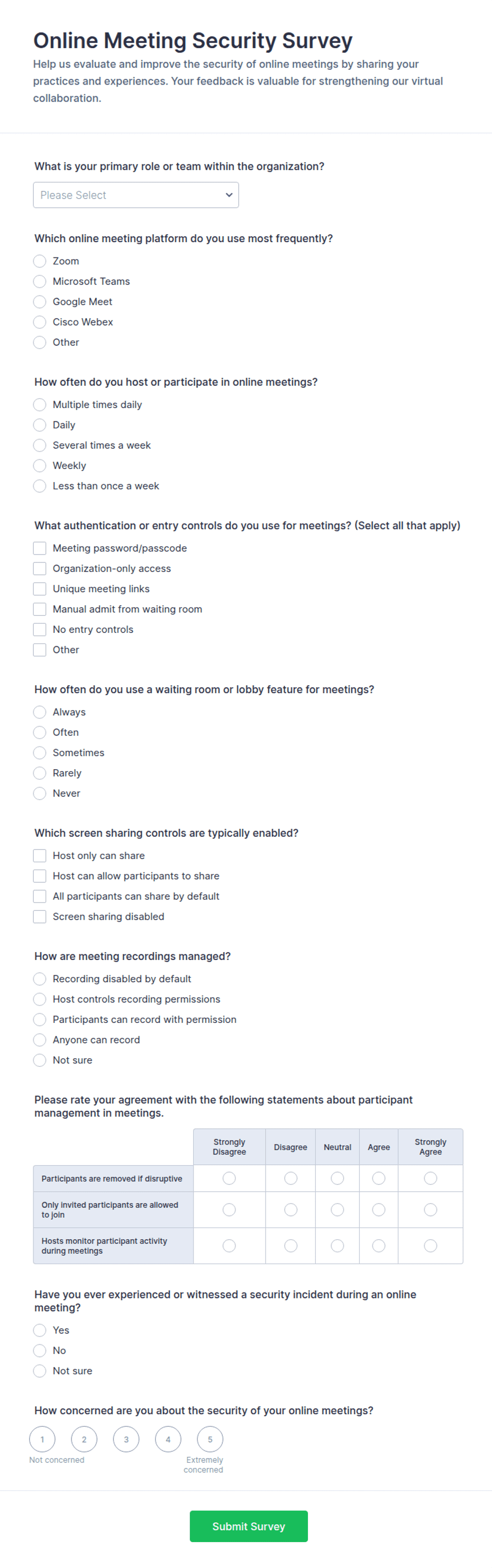 Online Meeting Security Survey Form Template | Jotform