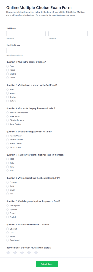 Online Multiple Choice Exam Form Template