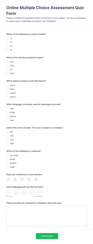Online Multiple Choice Quiz Form Template