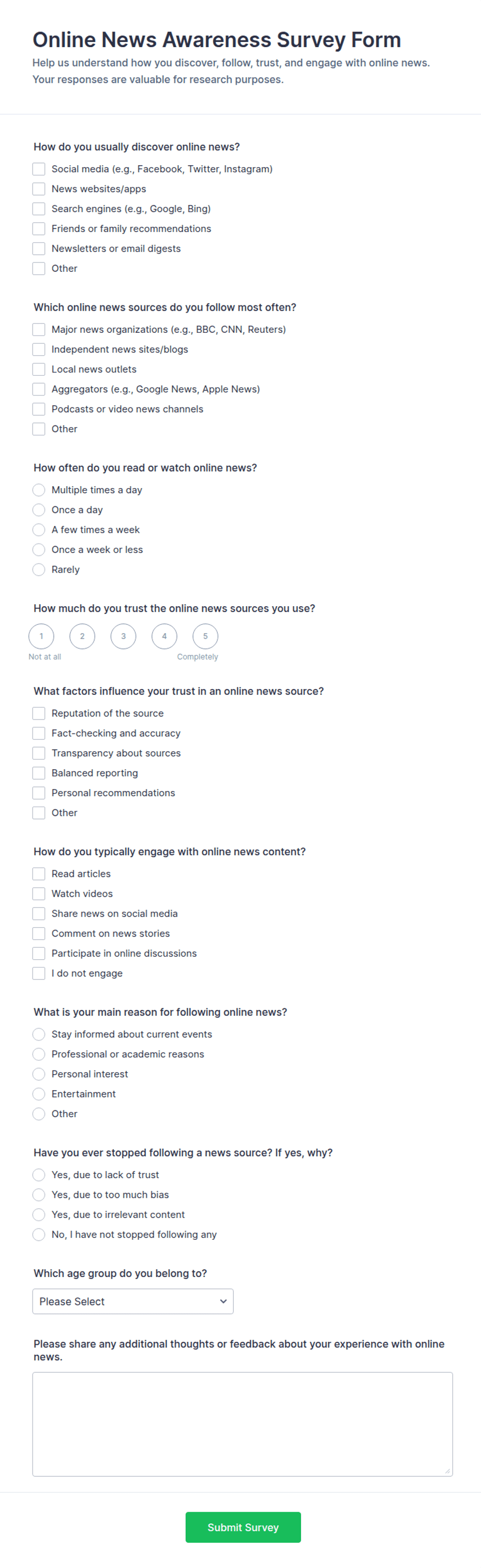 Online News Awareness Survey Form Template | Jotform