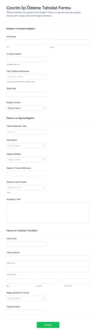Online Ödeme Toplama Form Şablonu