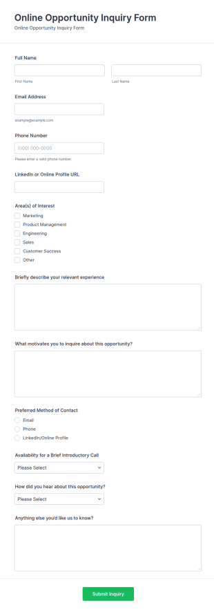 Online Opportunity Inquiry Form Template