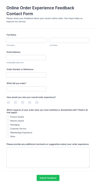Online Order Experience Feedback Contact Form Template