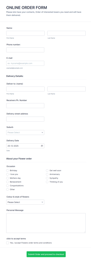 Online Order Form Template