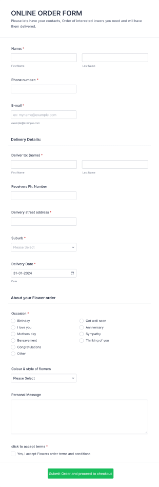 Online Order Form Template