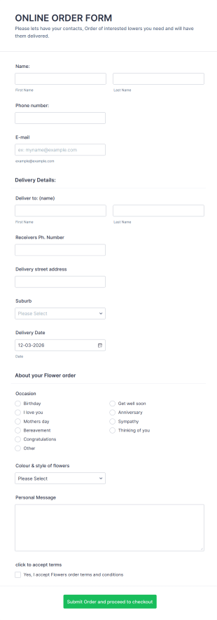 Online Order Form Template