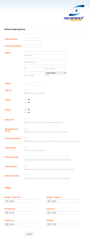 Restaurant Online Registration Form Template