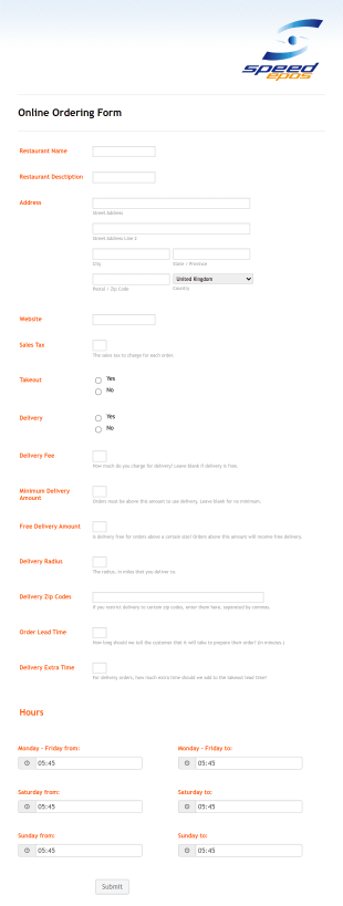 Restaurant Online Registration Form Template