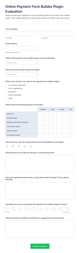 Online Payment Form Builder Plugin Evaluation Form