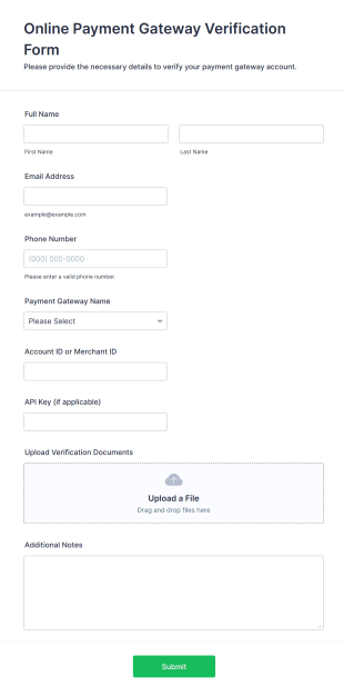 Online Payment Gateway Verification Form Template