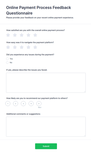 Online Payment Process Feedback Questionnaire Form Template