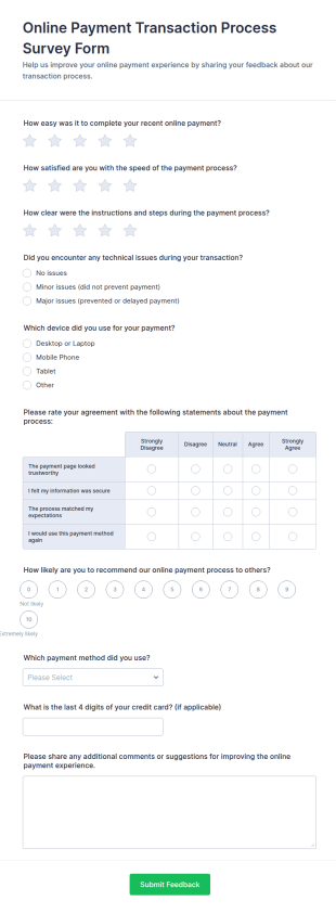 Online Payment Transaction Process Survey Form Template