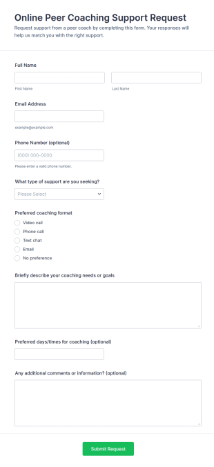 Online Peer Coaching Support Request Form Template