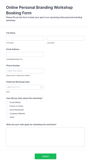 Online Personal Branding Workshop Booking Form Template