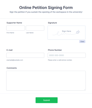 Online Petition Signing Form Template