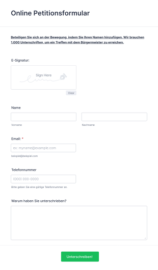 Online Petitionsformular Form Template