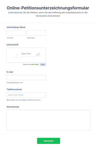 Online Petitionsunterzeichnungsformular