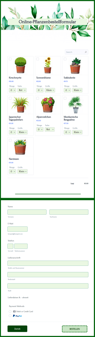 Online Pflanzenbestellformular