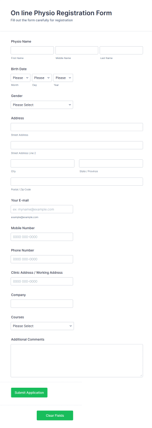 Online Physio Course Registration Form Template