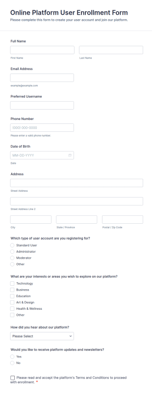 Online Platform User Enrollment Form Template