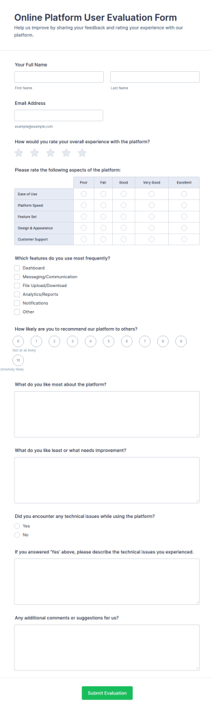 Online Platform User Evaluation Form Template