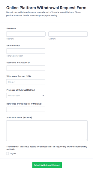 Online Platform Withdrawal Request Form Template