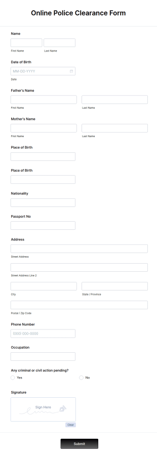 Online Police Clearance Form Template
