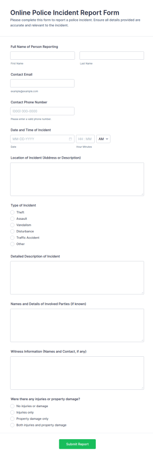 Online Police Incident Report Form Template