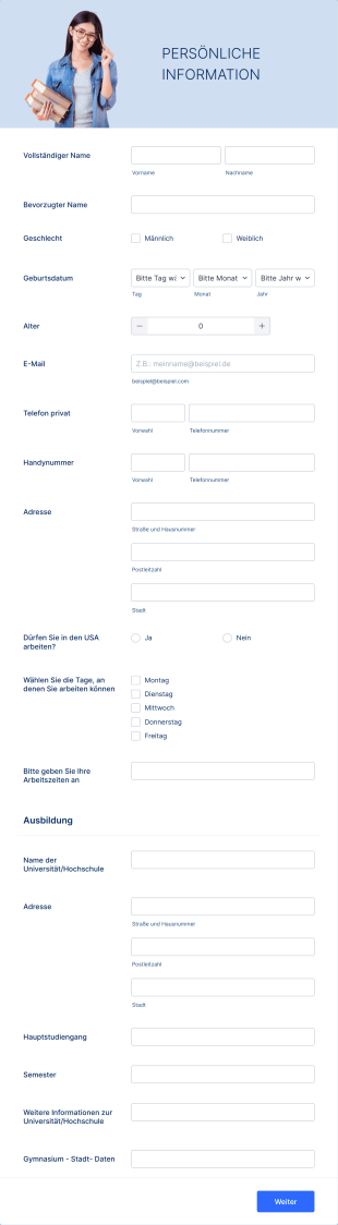 Online Praktikumsbewerbungsformular Form Template