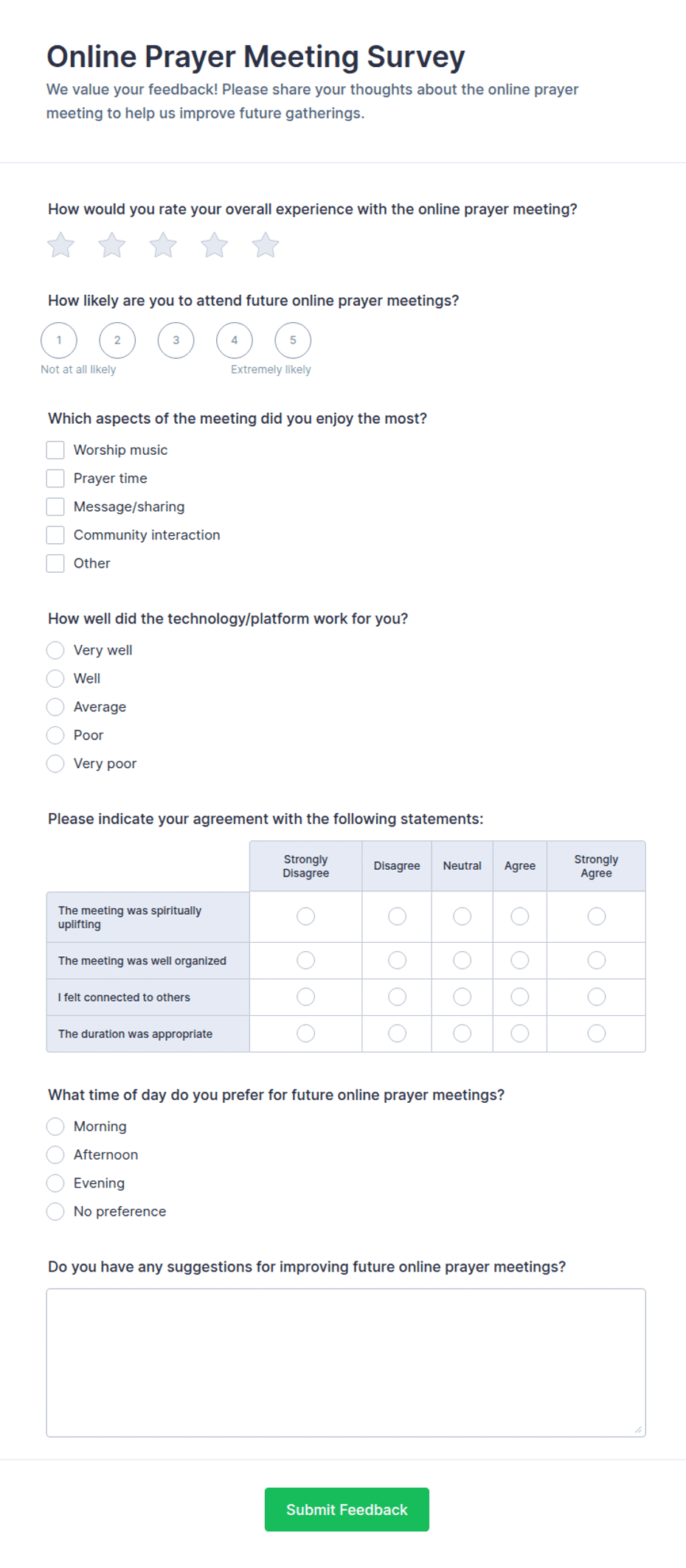 Online Prayer Meeting Survey Form Template | Jotform
