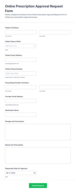 Online Prescription Approval Request Form Template