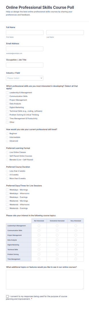 Online Professional Skills Course Poll Form Template