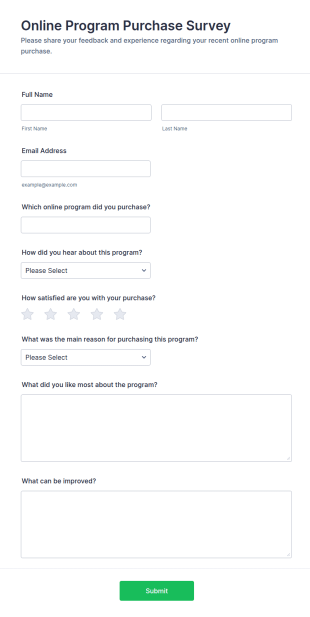 Online Program Purchase Survey Form Template