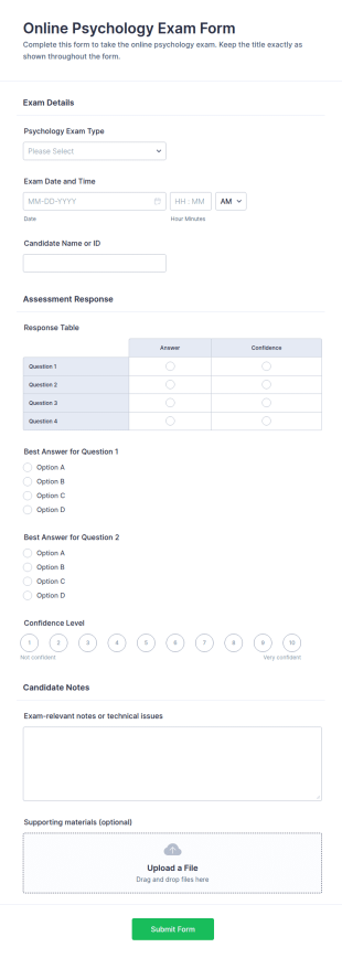 Online Psychology Exam Form Template