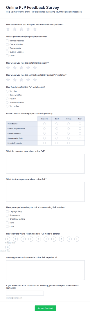 Online PvP Feedback Survey Form Template