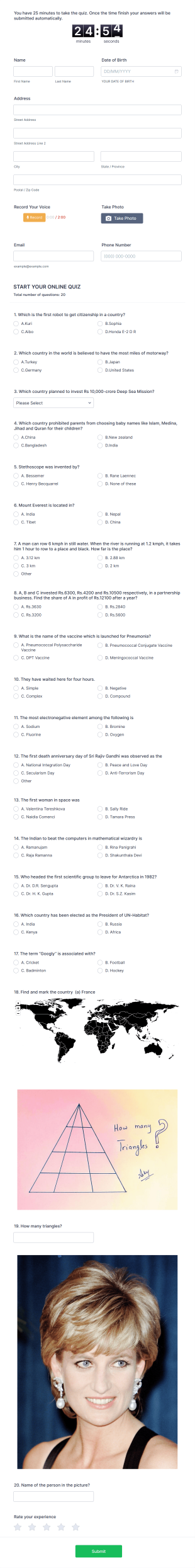 Online Quiz Competition Form Template