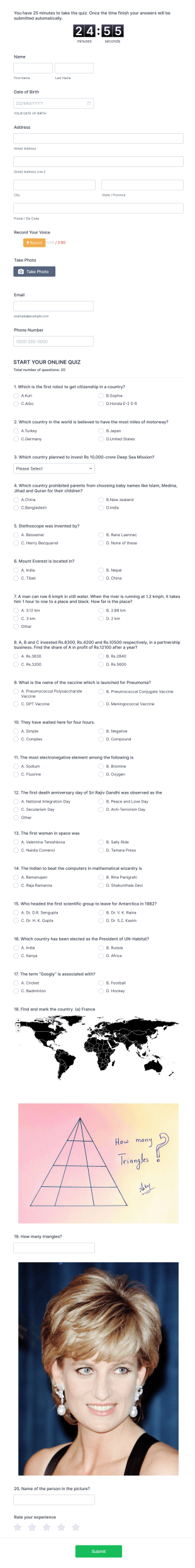 Online Quiz Competition Form Template