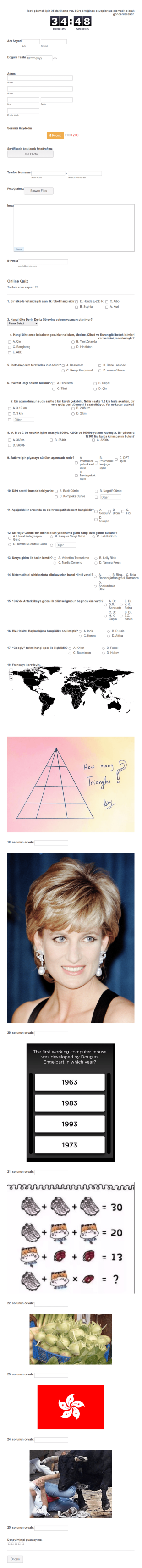 Online Quiz Form Şablonu
