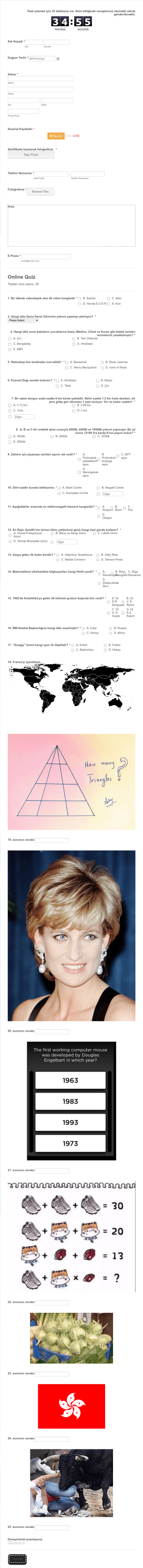 Online Quiz Form Template