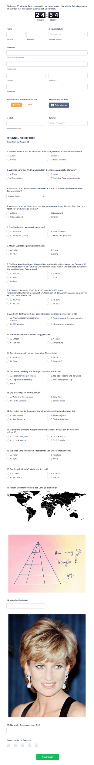 Online Quiz Form Template