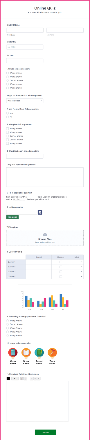 Online Quiz Form Template