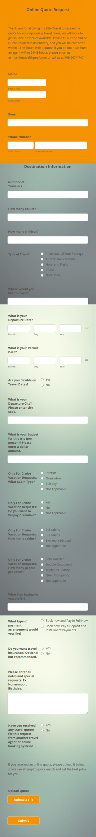 Online Quote Request Form Template