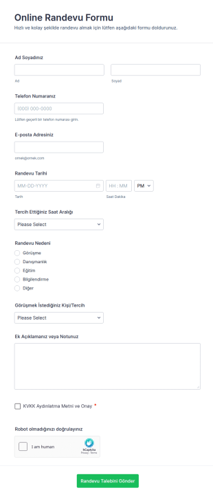 Online Randevu Form Şablonu